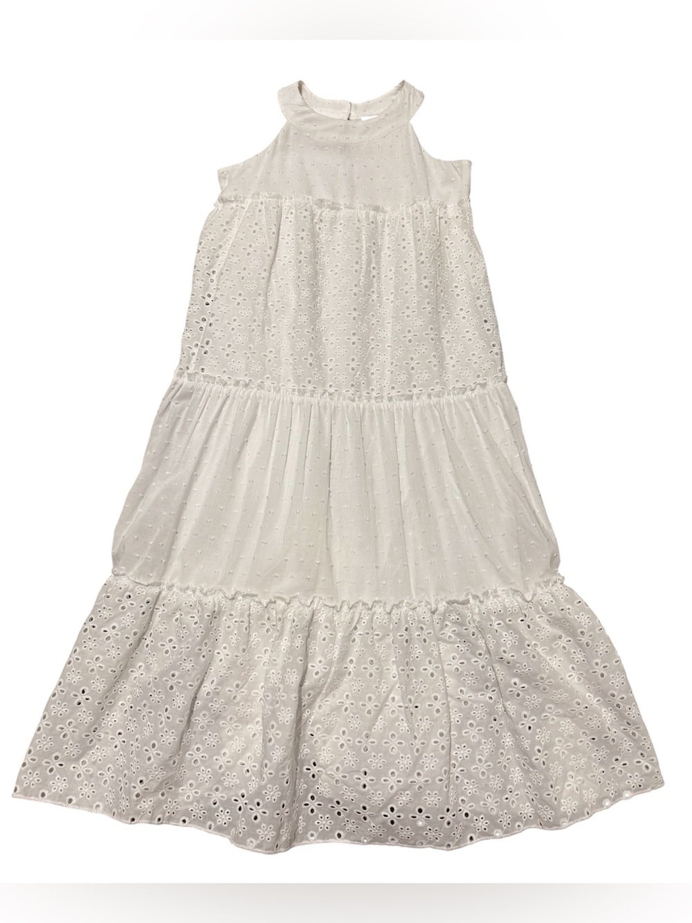 Lilt Cotton Swiss Dot & Lace Summer Spring Dress Girls Size Medium 7/8 White NEW